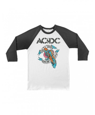 AC/DC 3/4 Sleeve Baseball Tee | Colorful Dirty Deeds Done Dirt Cheap Tattoo Distressed Shirt $10.18 Shirts