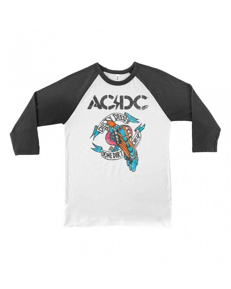 AC/DC 3/4 Sleeve Baseball Tee | Colorful Dirty Deeds Done Dirt Cheap Tattoo Distressed Shirt $10.18 Shirts