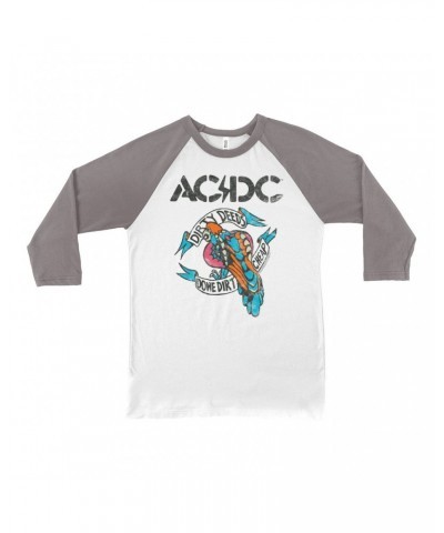 AC/DC 3/4 Sleeve Baseball Tee | Colorful Dirty Deeds Done Dirt Cheap Tattoo Distressed Shirt $10.18 Shirts