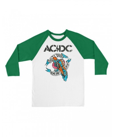 AC/DC 3/4 Sleeve Baseball Tee | Colorful Dirty Deeds Done Dirt Cheap Tattoo Distressed Shirt $10.18 Shirts