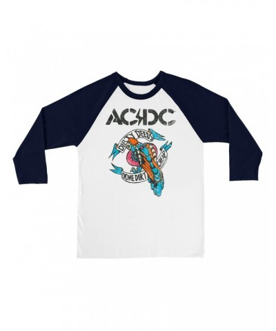 AC/DC 3/4 Sleeve Baseball Tee | Colorful Dirty Deeds Done Dirt Cheap Tattoo Distressed Shirt $10.18 Shirts