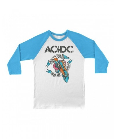 AC/DC 3/4 Sleeve Baseball Tee | Colorful Dirty Deeds Done Dirt Cheap Tattoo Distressed Shirt $10.18 Shirts