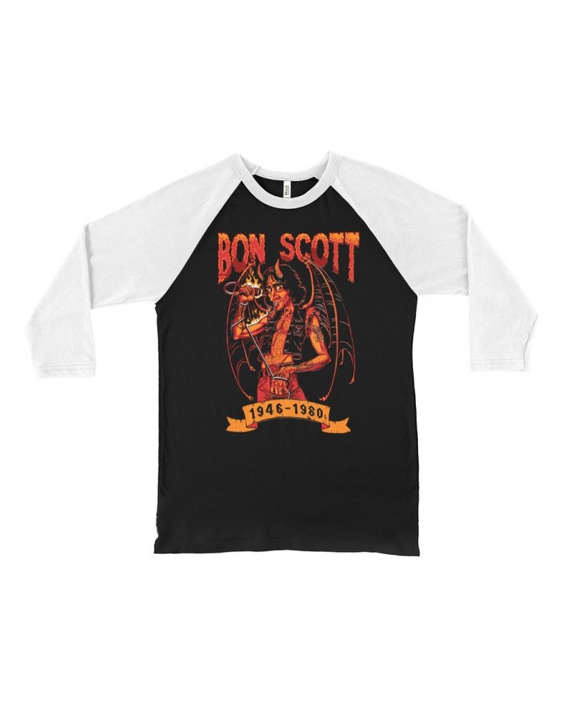 Bon Scott 3/4 Sleeve Baseball Tee | Devilish Rocker 1946-1980 Shirt $11.38 Shirts