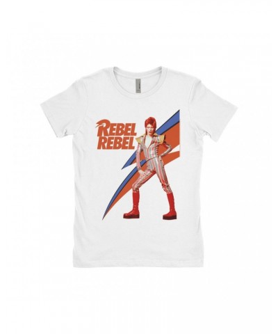 David Bowie Ladies' Boyfriend T-Shirt | Rebel Rebel Aladdin Sane Image Shirt $12.48 Shirts