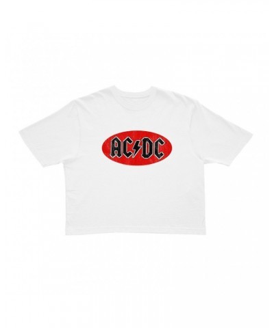 AC/DC Ladies' Crop Tee | Bumper Sticker Logo Distressed Crop T-shirt $8.35 Shirts