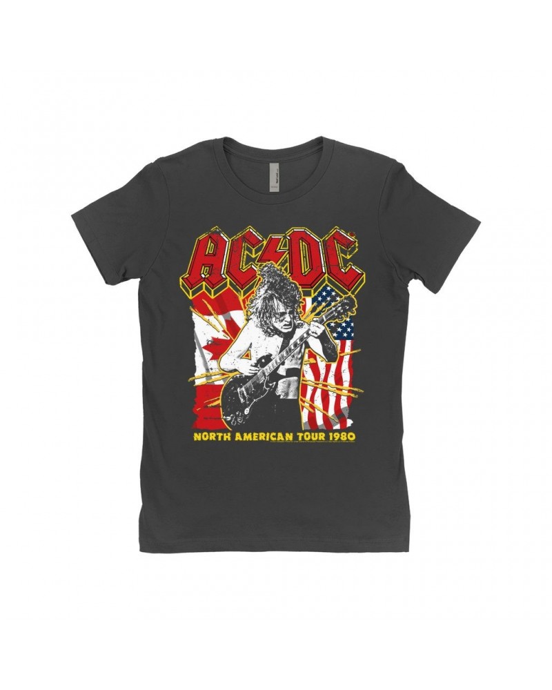 AC/DC Ladies' Boyfriend T-Shirt | North American Tour 1980 Distressed Shirt $8.73 Shirts