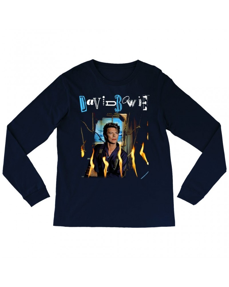 David Bowie Long Sleeve Shirt | Never Let Me Down Album Photo And Logo Shirt $11.68 Shirts