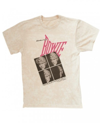 David Bowie T-shirt | Serious Moonlight 1983 Concert Tour Poster Pink Mineral Wash Shirt $9.88 Shirts