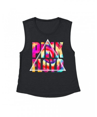 Pink Floyd Ladies' Muscle Tank Top | Tie Dye Prism Logo Shirt $13.18 Shirts