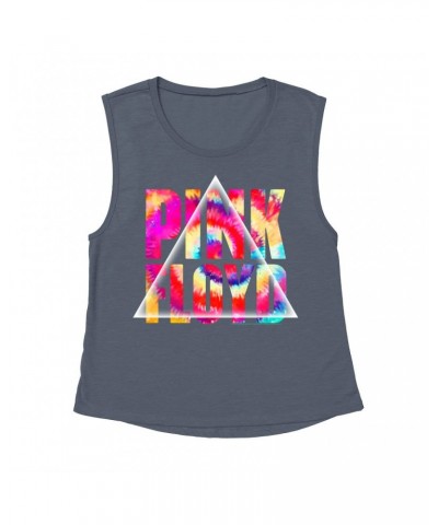 Pink Floyd Ladies' Muscle Tank Top | Tie Dye Prism Logo Shirt $13.18 Shirts